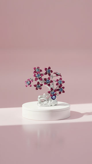 Silver Elephant Evil Eye Tree Gift Boxed