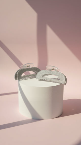 Sillver Glitter Hair Clamps Pack of 12