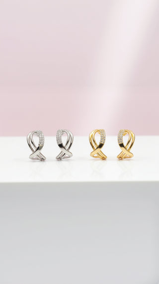 Cross Over Crystal Stud Huggie Earrings