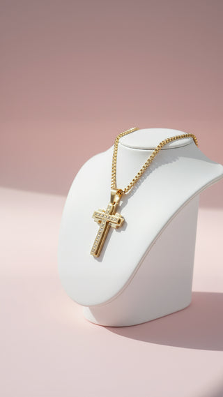 Gold Crystal Inlay Cross Necklace
