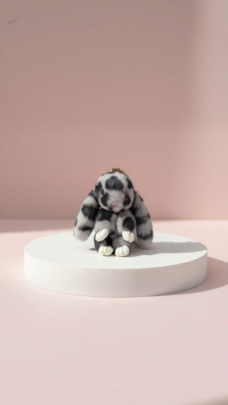 Fluffy Leopard Print Bunny Rabbit Key Ring & Bag Charm