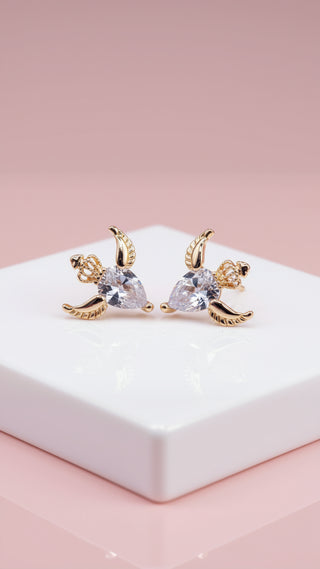 Crowned Wing Crystal Stud Earrings