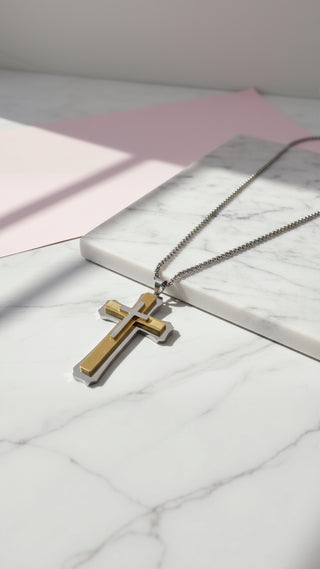 Magnum XL Two Tone Stainless Steel Cross Necklace