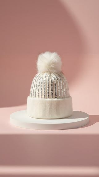 Sequin Stretchy Pom Pom Bobble Hat Beanies Pack of 12