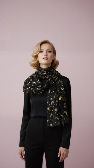 Christmas Reindeer Shimmer Gold Foil Scarf Pack of 12