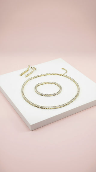 Square Cut Crystal Tennis Necklace Trio Set