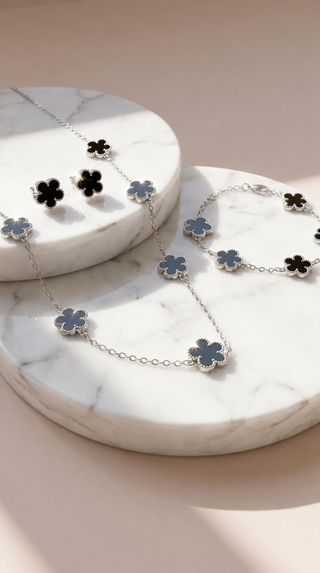 Clover Necklace, Bracelet & Earrings Stainless Steel Set