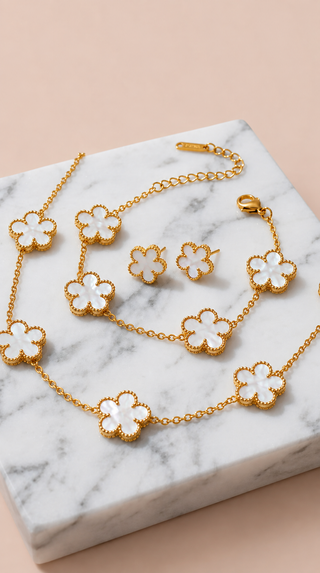 Clover Necklace, Bracelet & Earrings Stainless Steel Set