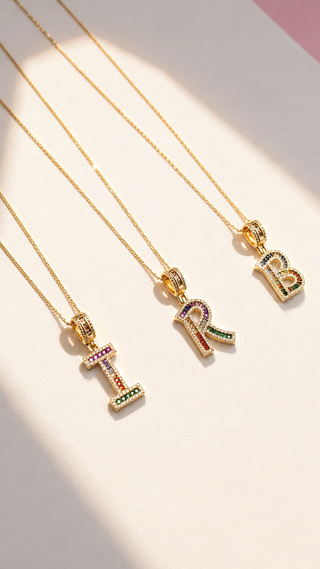 Personalised Rainbow Initial Crystal Pendant Necklace