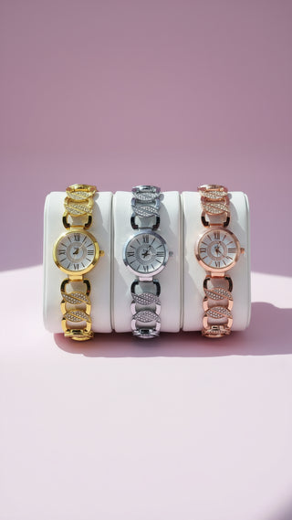 Crystal Link Round Face Watch