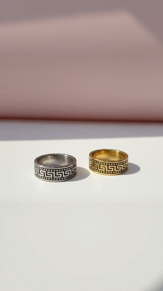 Stainless Steel Greek Key Band Ring