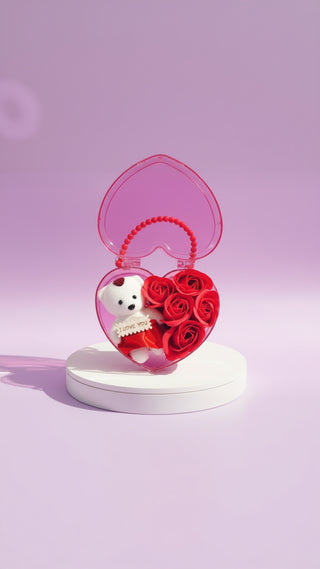 Scented Roses & Teddy With Gift Box Carry Case