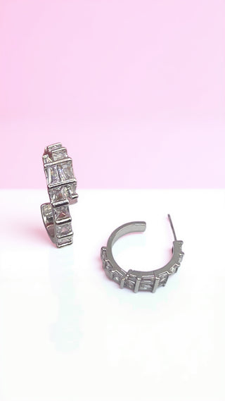 Baguette Huggie Hoop Crystal Earrings