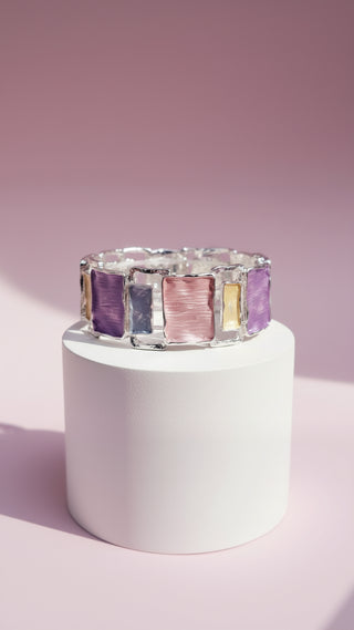 Abstract Multicolor Square Link Stretchy Bracelet