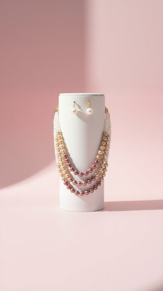 Pearl Multi Layer Necklace & Earrings Set
