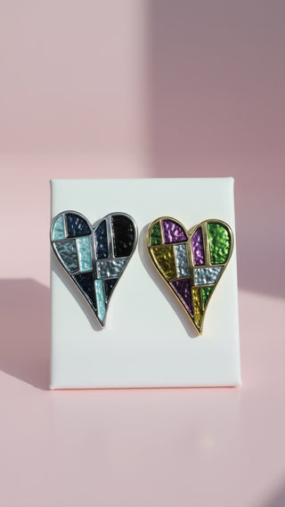 Abstract Stained Glass Heart Shape Magnetic Brooch