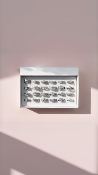 14k Gold Plated Solitaire Crystal Stacking Rings Box set of 24