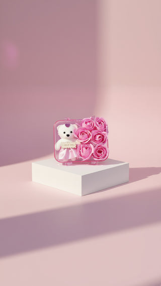 Scented Roses & Teddy With Gift Box Carry Case