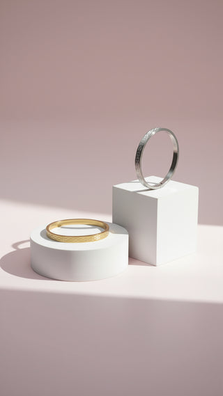 Stainless Steel Checkered Stacking Bangle