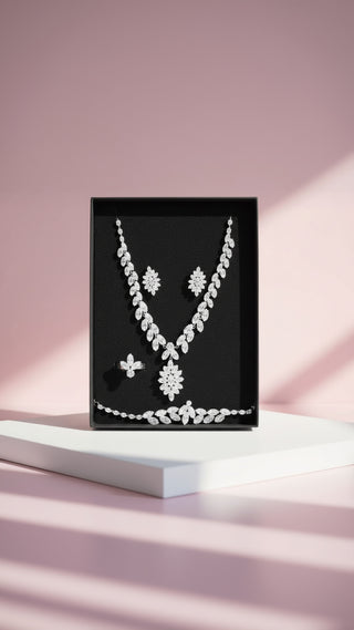 Crystal Necklace, Bracelet, Earrings & Ring Set With Gift Box