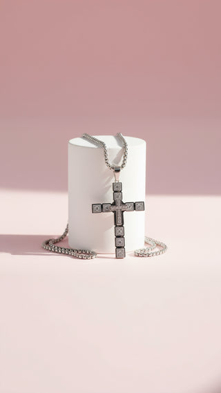 Square Cut Layered Silver Cross Necklace