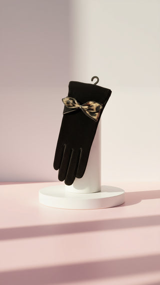 Leopard Print Bow Gloves Pack of 12