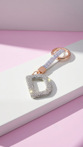 Initial Letter Silver Crystal Glam Key Ring