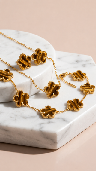 Clover Necklace, Bracelet & Earrings Stainless Steel Set
