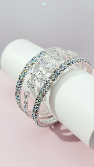 Baguette Cut Iridescent Crystal Cuff Bracelet
