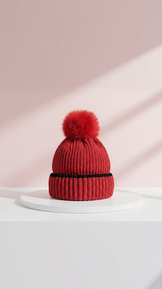 Stripe Knitted Fluffy Bobble Hats Pack of 12