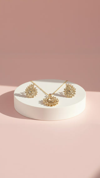 Curved Crystal Necklace & Earrings Set