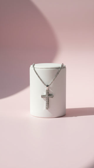 Crystal Inlaid Silver Cross Necklace