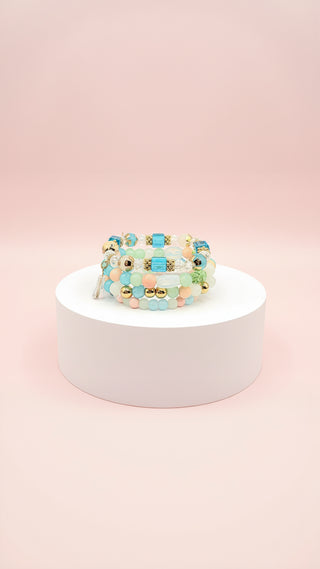 Rose Decor Beaded Crystal Charm Stacking Bracelets