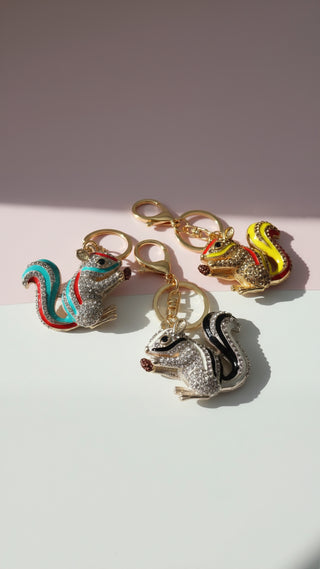 Squirrel With Pinecone Crystal Key Ring & Bag Charm