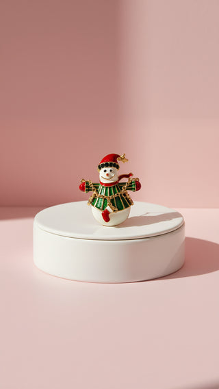 Snowman With Hanging Stocking Chain Brooch