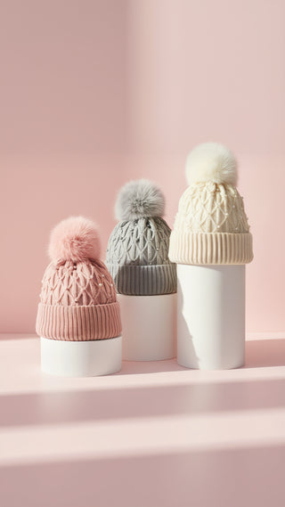 Pearl Studded Cable Knit Fluffy Bobble Hats Pack of 12