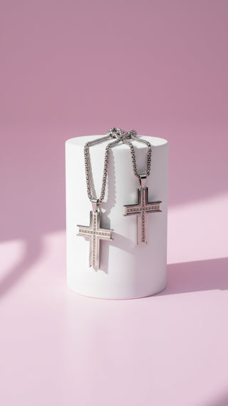 Beveled Crystal Cross Symbolic Necklace
