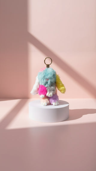 Fluffy Rainbow Bunny Rabbit Key Ring & Bag Charm