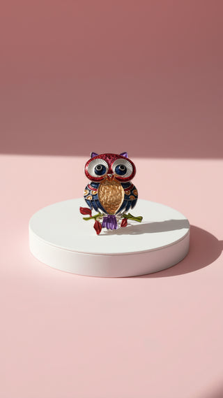 Owl On Branch Colorful Magnetic Brooch