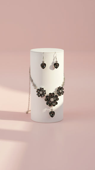 Flower Cluster Crystal Necklace & Earrings Set
