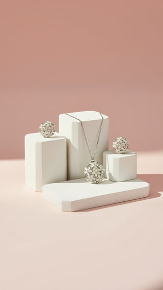 Flower Cluster Crystal Necklace & Earrings Set