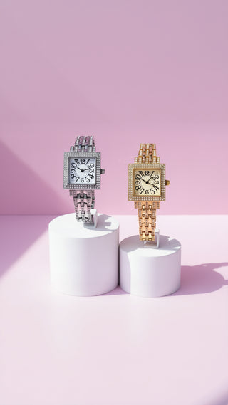 Square Face Crystal Link Watch