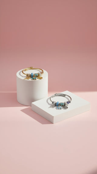 Tree Of Life With Blue Elephant Crystal Charm Beaded Bracelet