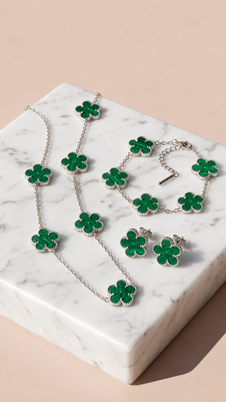 Clover Necklace, Bracelet & Earrings Stainless Steel Set