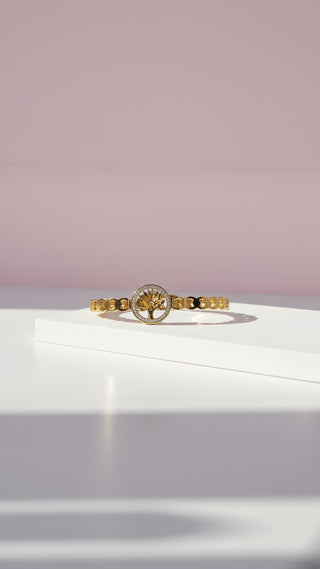 Stainless Steel Tree Of Life Crystal Stacking Bangle