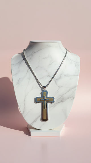 Magnum XL Two Tone Stainless Steel Cross Necklace