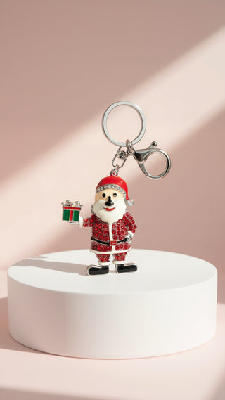 Santa With Gift Crystal Keyring & Bag Charm