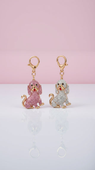 Sitting Dog Crystal Key Ring & Bag Charm