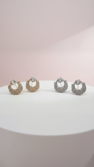 Solitaire Crystal Curved Loop Stud Earrings