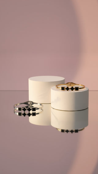 Stainless Steel Black Clover & Squares Stacking Bangle